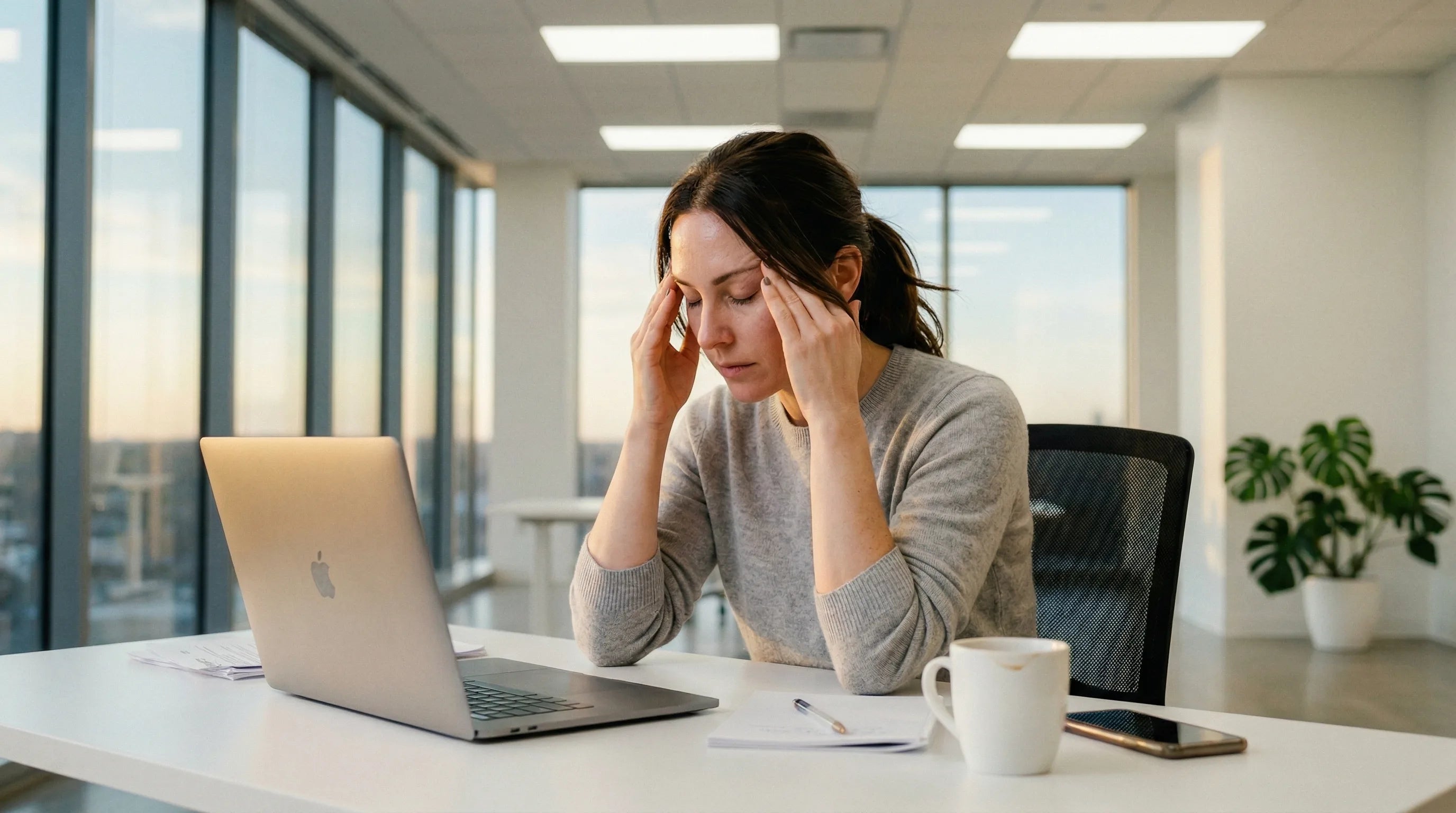 Femme fatigu&eacute;e &agrave; son bureau &agrave; 16h